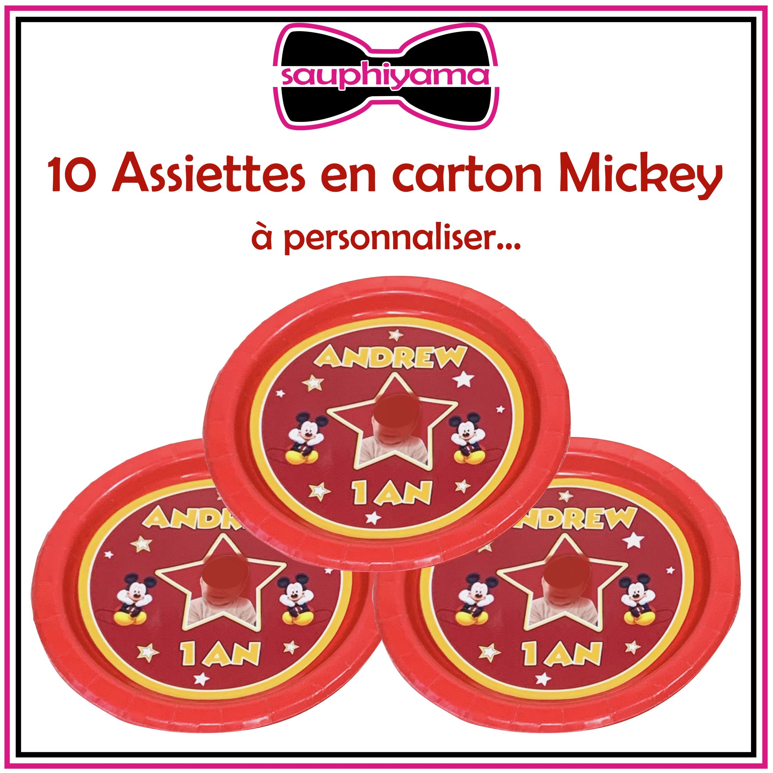 10 Assiettes en carton Mickey à personnaliser - Personnalisez vos  évènements à votre image